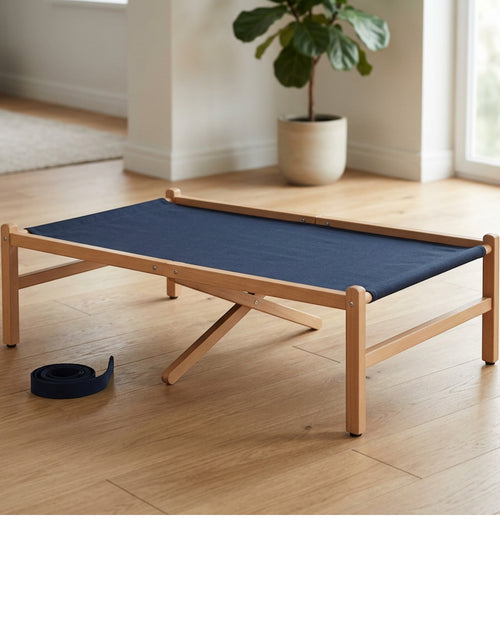 Jwyvp Large Folding Beech-Frame Canvas Dog Bed Natural Navy 115 cm - Lifestyle view