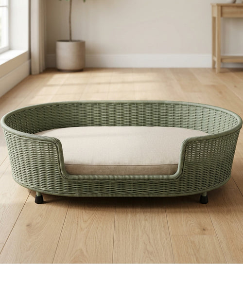 Jwyvp Large Oval Woven Basket Dog Bed Sage Oatmeal 105 cm - Lifestyle view